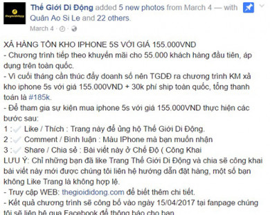 Giả fanpage Thế Giới Di Động bán iPhone giá 155.000 đồng