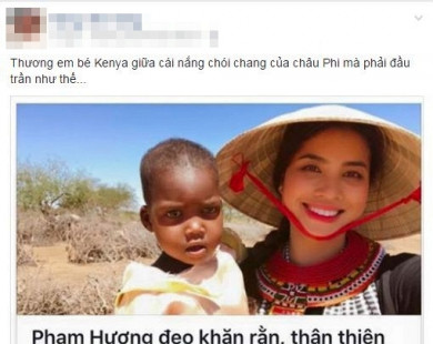Cư dân mạng tranh cãi việc Phạm Hương không nhường nón cho em bé Kenya